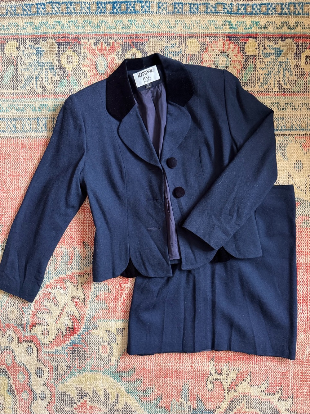 VINTAGE WOOL & VELVET NAVY SKIRT SET